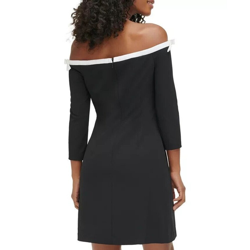 KARL LAGERFELD PARIS Women's Off-The-Shoulder Scuba Crepe Dress Black 14 - Picture 3 of 10